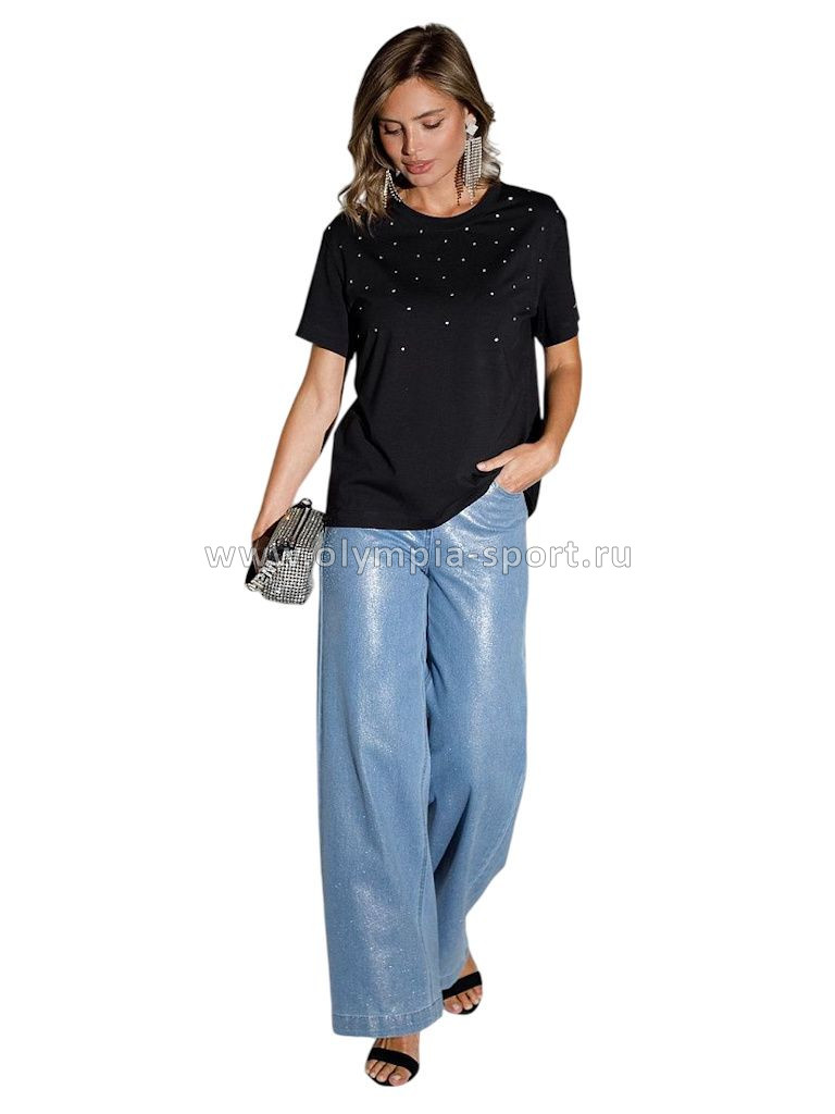 Футболка женская Vilatte D49.124 черный_стразы